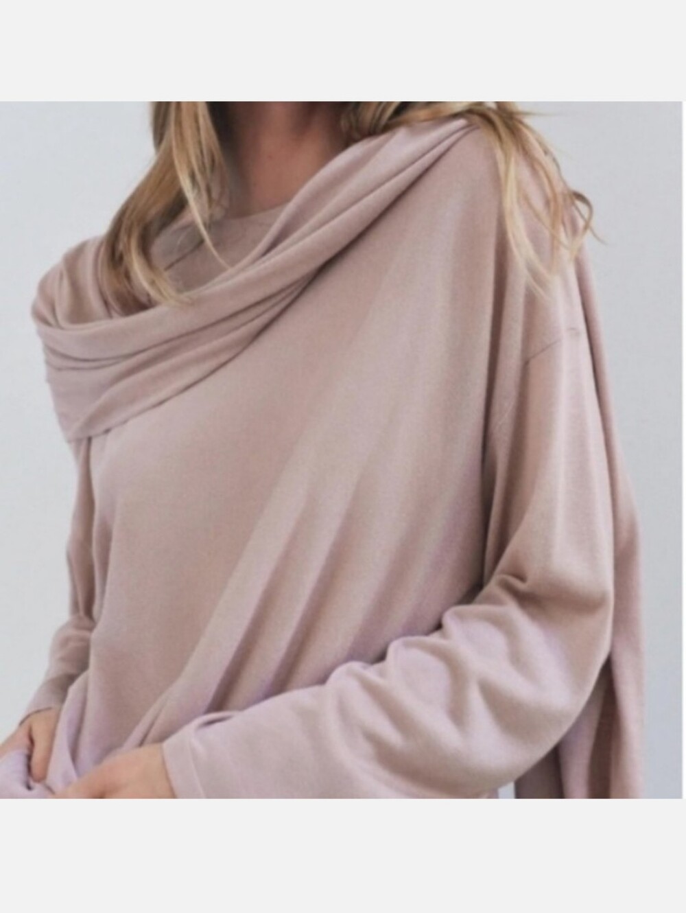 ✨Like New✨Zara Sweater w/ Attached Scarf Blush Pink Lyocell & Mulberry Silk S-M